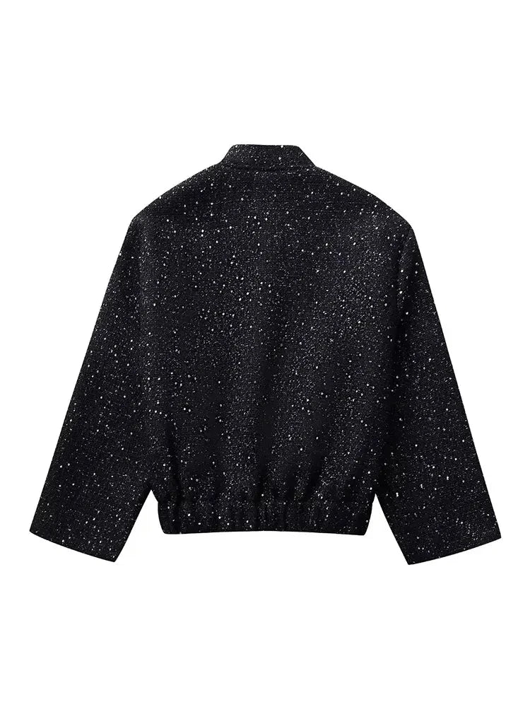 Nlzgmsj – veste à paillettes brillantes pour femme, manteau court à manches longues et col montant, couleur or Y2k, automne hiver, haut pour femme, Streetwear - Ma boutique