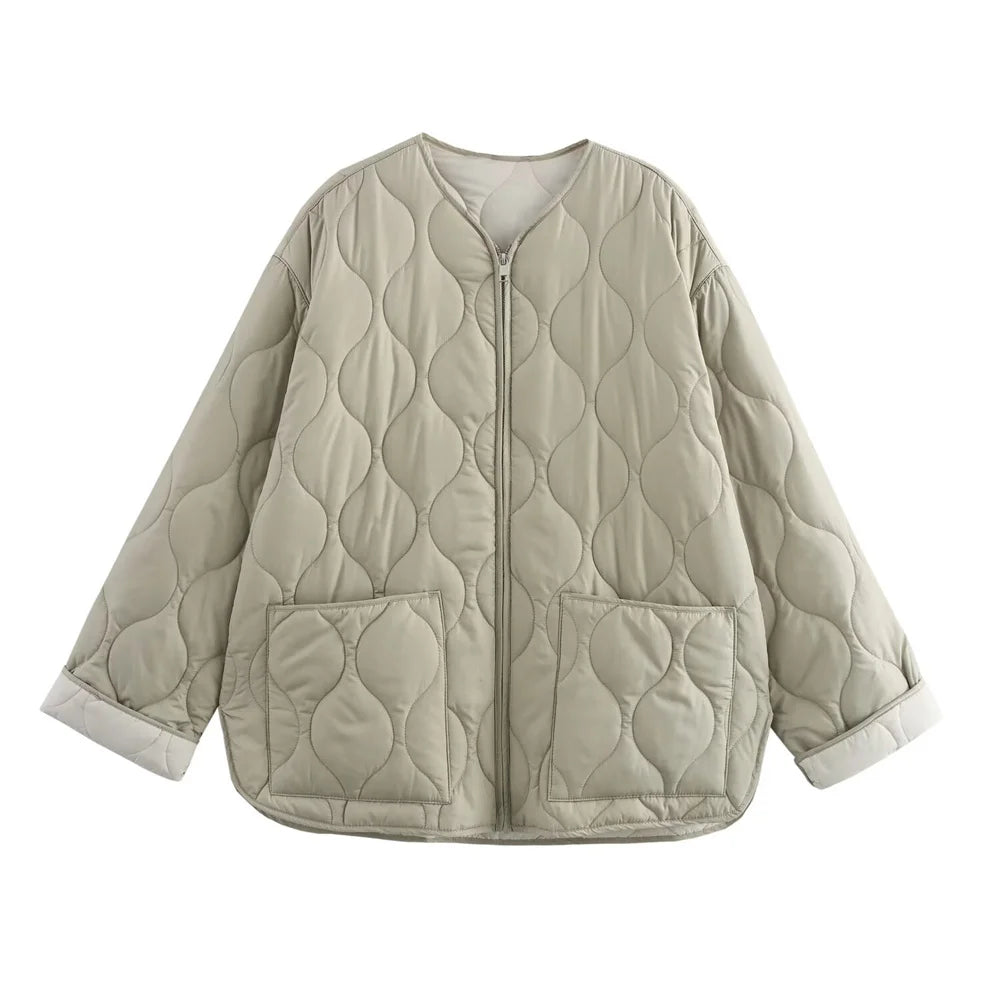 UNIZERA 2024 automne/hiver nouveau produit mode décontracté femmes col rond bord bouclé fermeture éclair manches longues coton veste manteau - Ma boutique