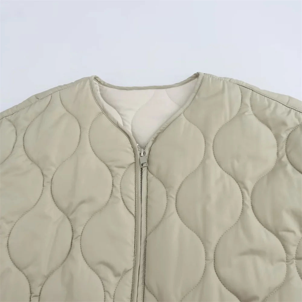 UNIZERA 2024 automne/hiver nouveau produit mode décontracté femmes col rond bord bouclé fermeture éclair manches longues coton veste manteau - Ma boutique