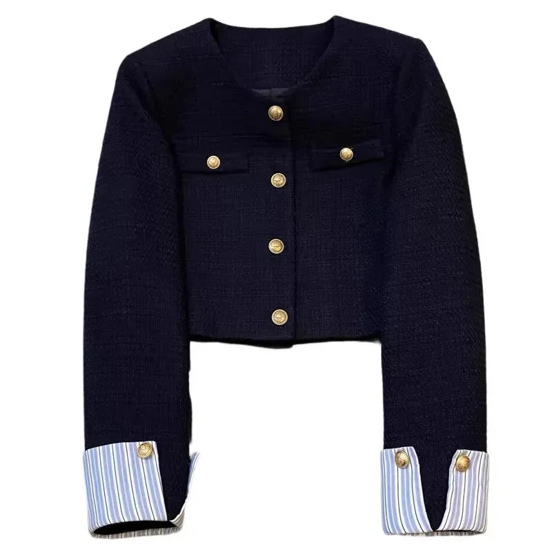 Veste de costume à manches longues pour femme, haut français à col rond, mode loisirs épissage ensemble, manteau Blazer, automne et hiver - Ma boutique