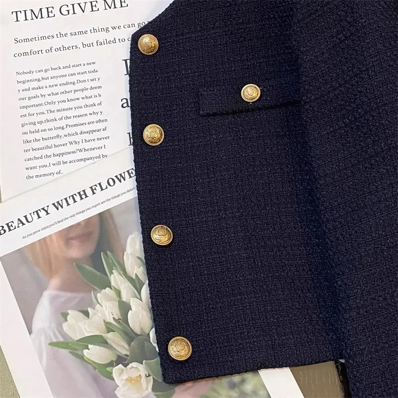 Veste de costume à manches longues pour femme, haut français à col rond, mode loisirs épissage ensemble, manteau Blazer, automne et hiver - Ma boutique
